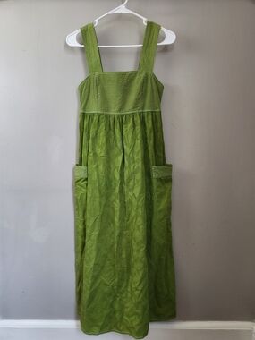 Madewell Green Maxi Dress Sundress Pockets Bohemian Boho Hippie Earth Mama Eco